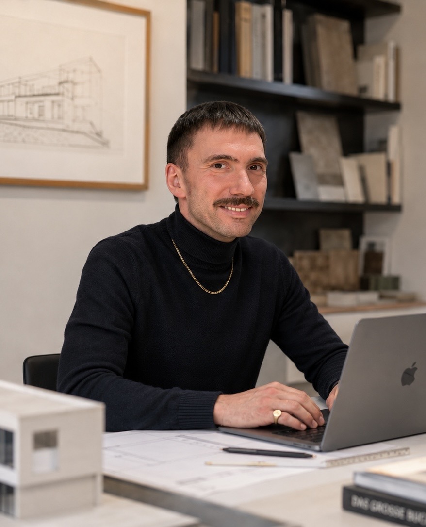 Moritz Brunn, Architekt und Mitgründer der Eigentumslotsen, am Schreibtisch